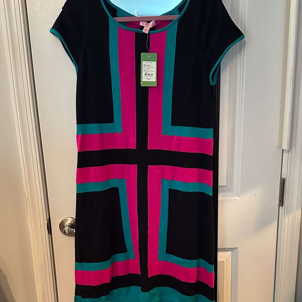 Lilly Pulitzer NWT isabella sweater dress hopeless romantic intarsi  navy LARGE